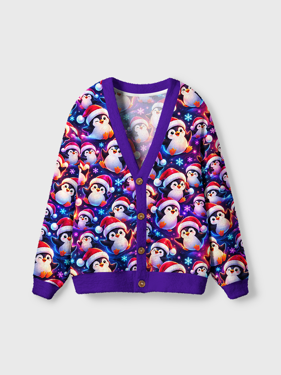 Vintage Christmas Penguin Snowflake Cardigan Sweaters