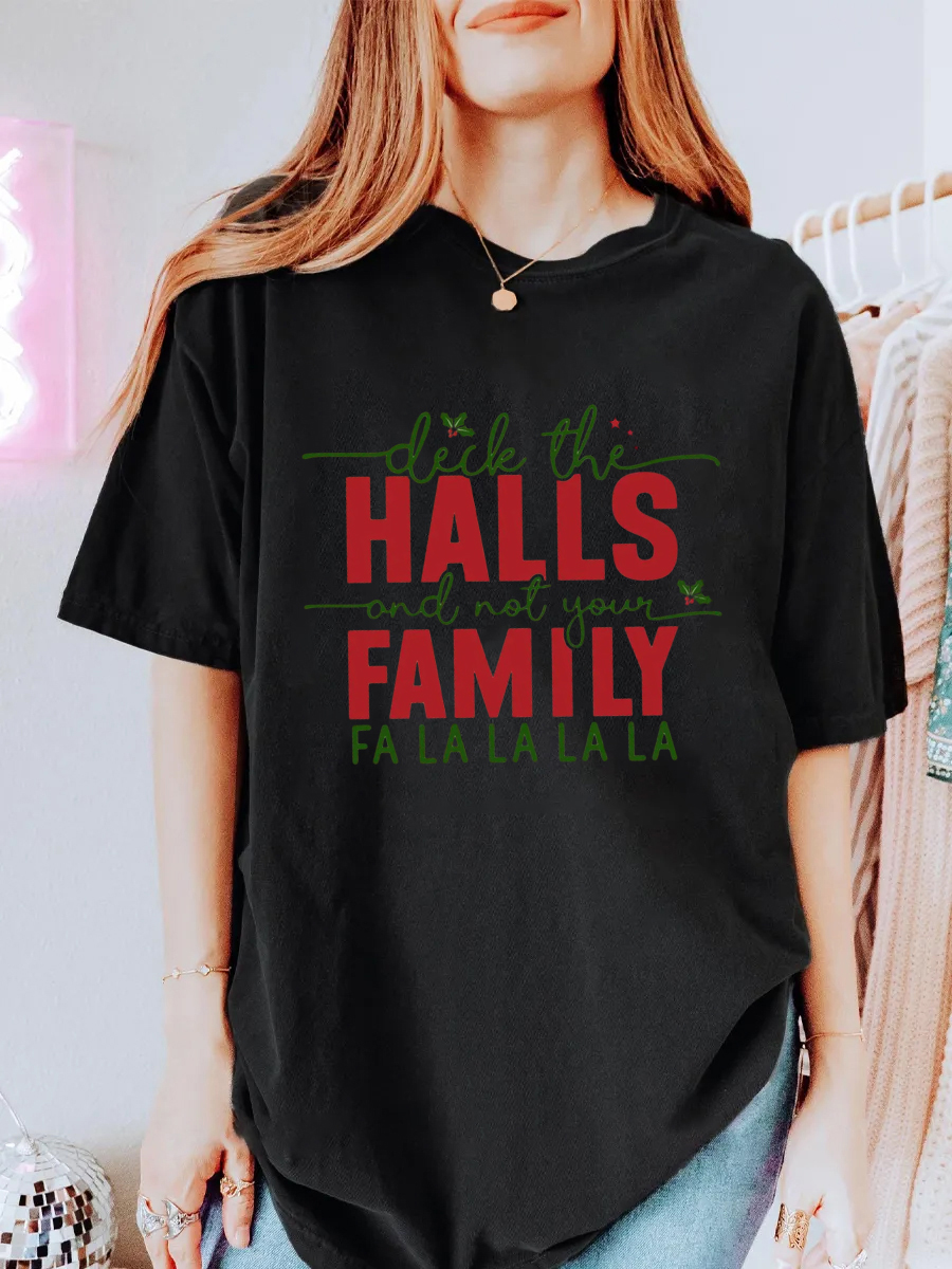 Vintage Deck The Halls Funny Christmas Oversize Graphic Tee