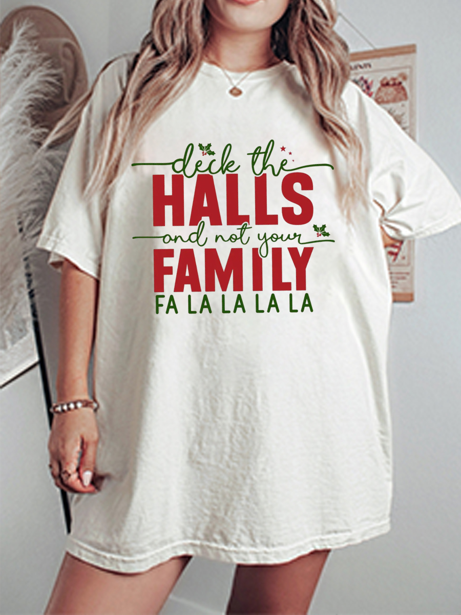Vintage Deck The Halls Funny Christmas Oversize Graphic Tee