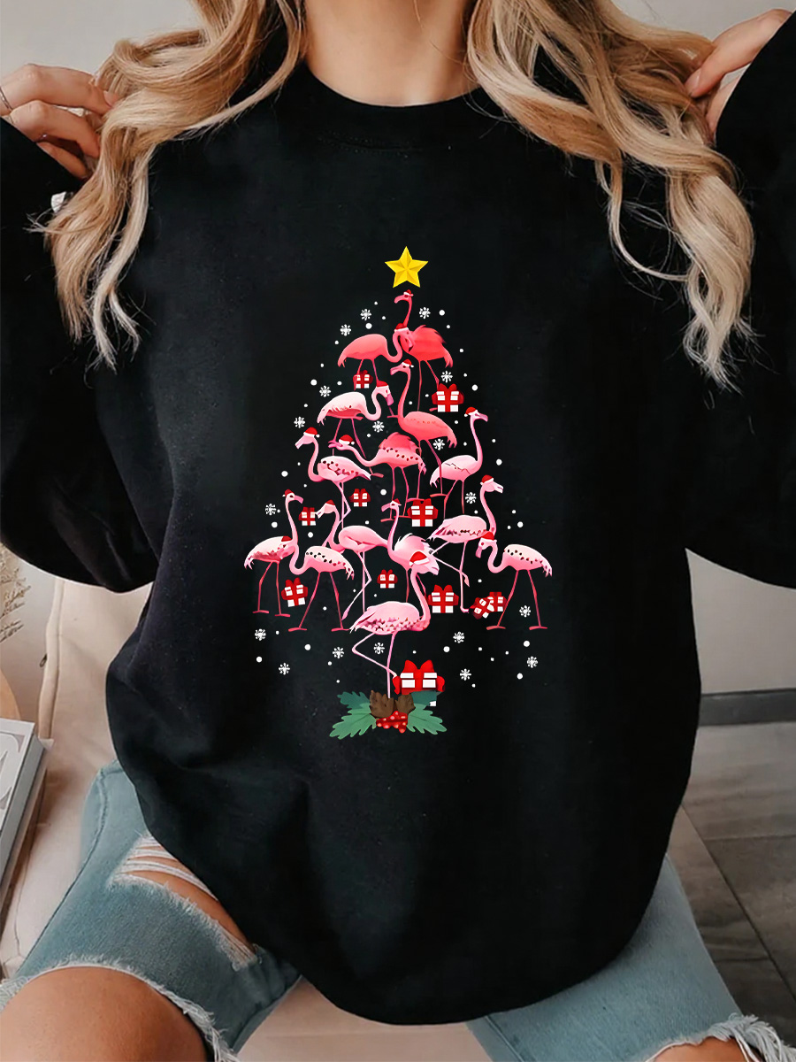 Vintage Flamingo Christmas Oversize Graphic Sweatshirt