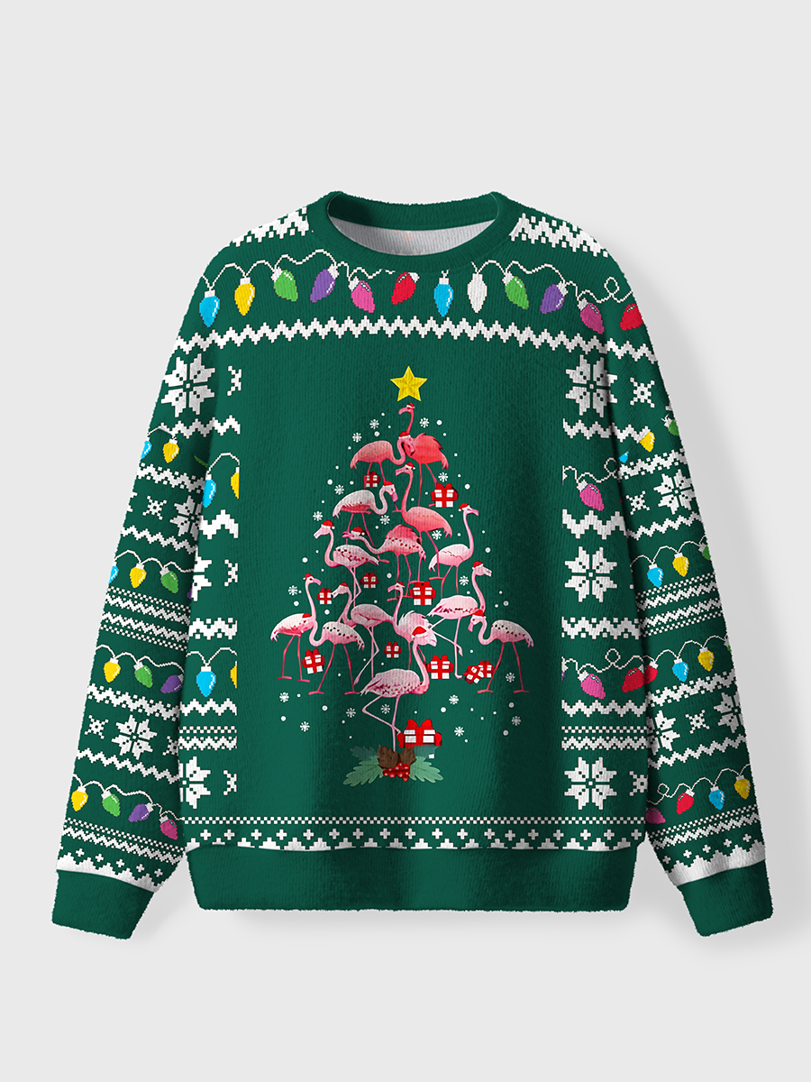 Vintage Flamingo Christmas Oversize Graphic Tee Ugly Sweater