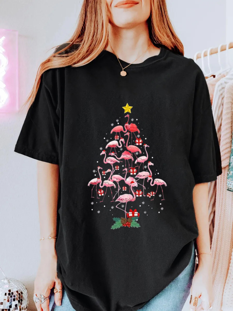 Vintage Flamingo Christmas Oversize Graphic Tee