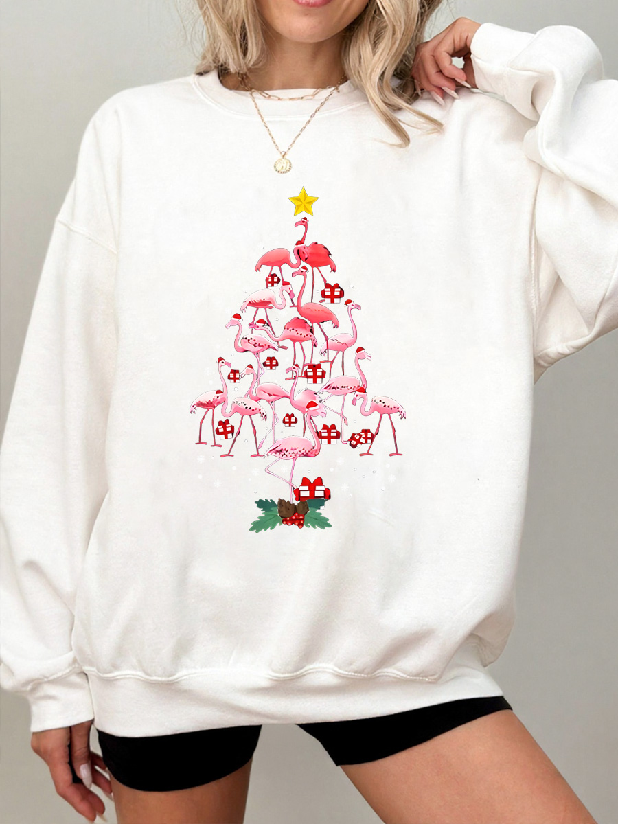 Vintage Flamingo Christmas Oversize Graphic Sweatshirt