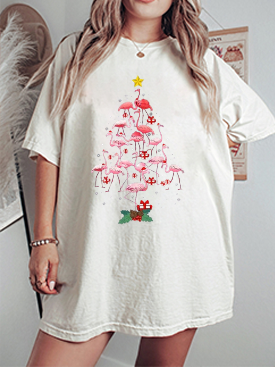 Vintage Flamingo Christmas Oversize Graphic Tee