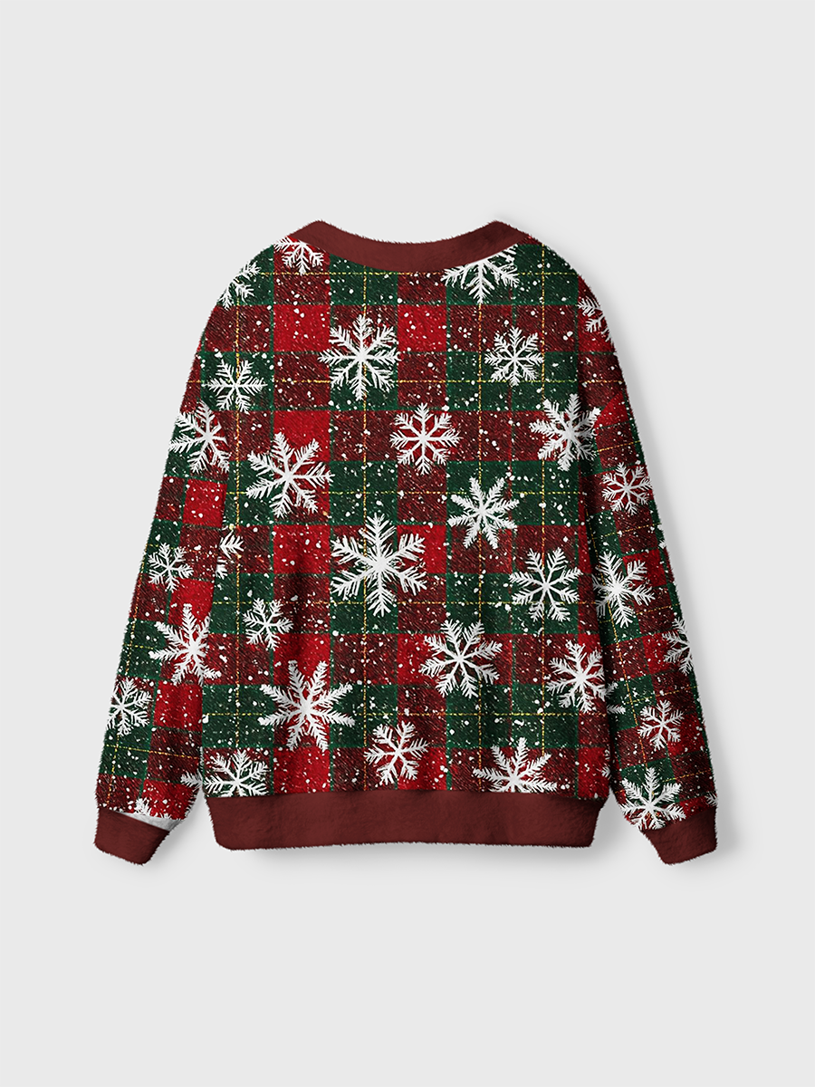 Vintage Snowy Christmas Plaid Cardigan Sweaters
