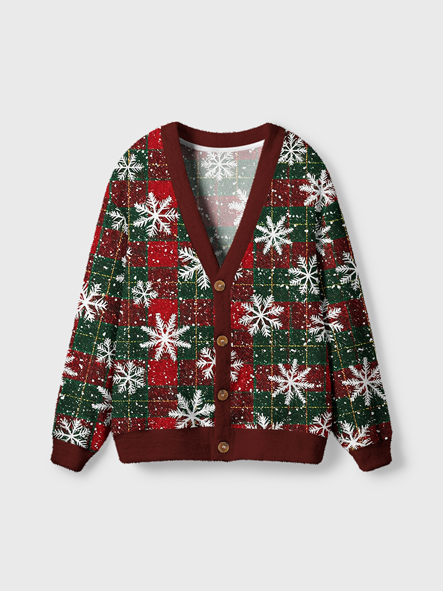 Vintage Snowy Christmas Plaid Cardigan Sweaters