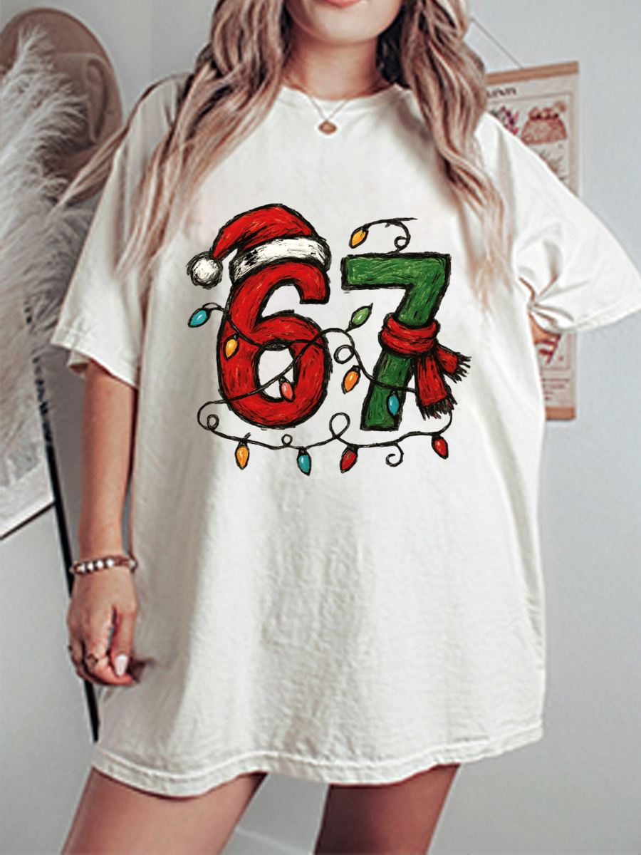 Vintage Christmas 6 7 Meme Oversize Graphic Tee