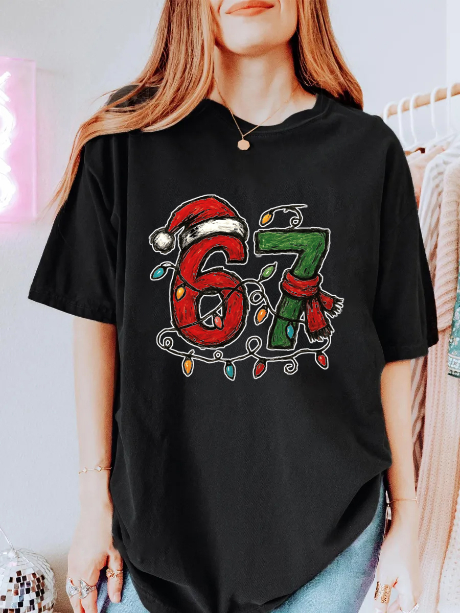 Vintage Christmas 6 7 Meme Oversize Graphic Tee