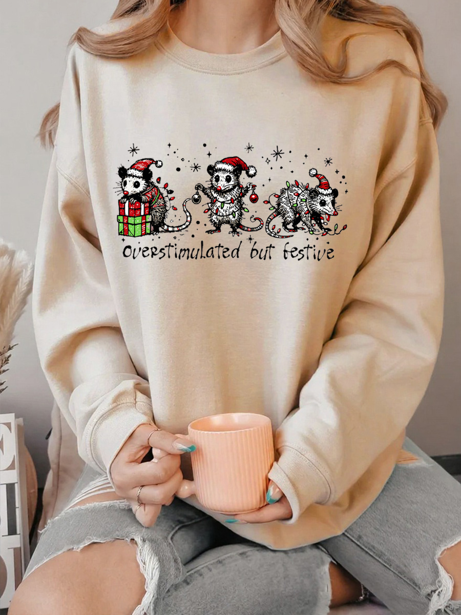 Vintage Overstimulated But Festive Oversize Graphic Sweatshirt