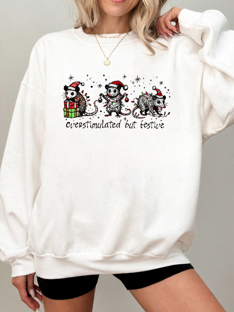 Vintage Overstimulated But Festive Oversize Graphic Sweatshirt