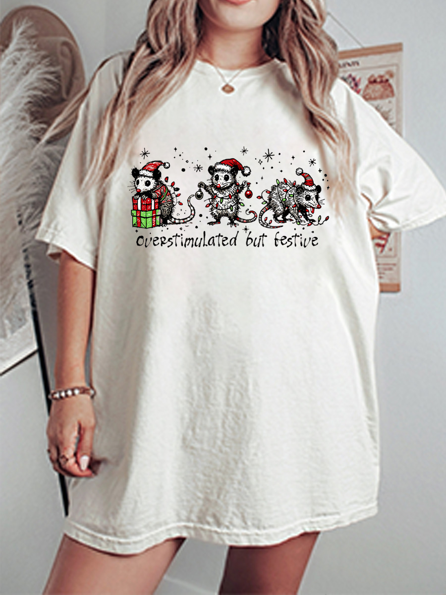 Vintage Overstimulated But Festive Oversize Graphic Tee