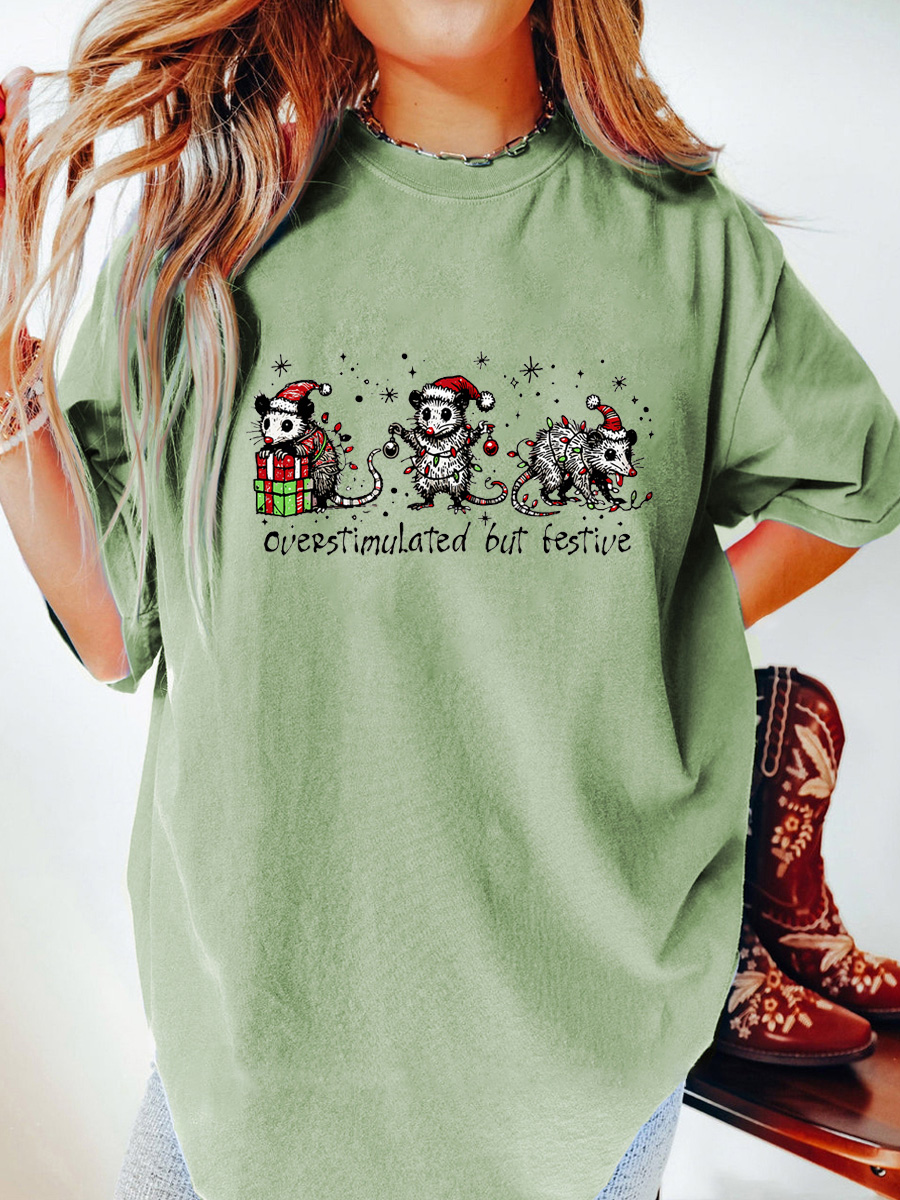 Vintage Overstimulated But Festive Oversize Graphic Tee