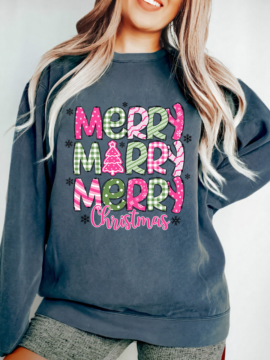 Vintage Merry Christmas Snowflake Oversize Graphic Sweatshirt