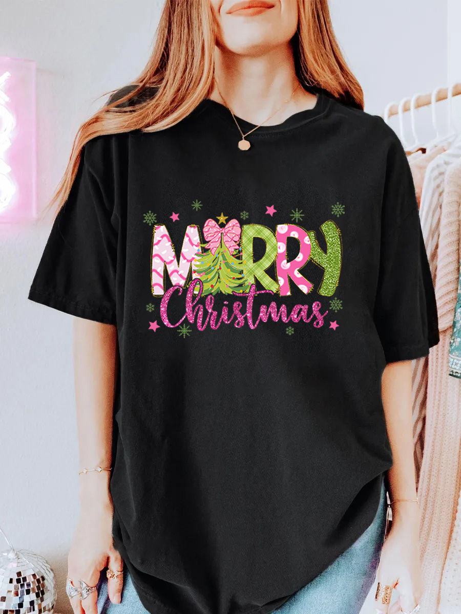 Vintage Merry Christmas Oversize Graphic Tee