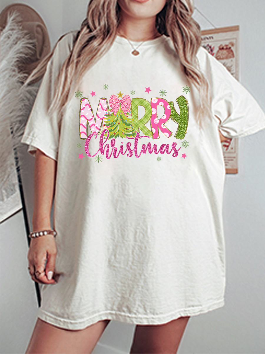 Vintage Merry Christmas Oversize Graphic Tee