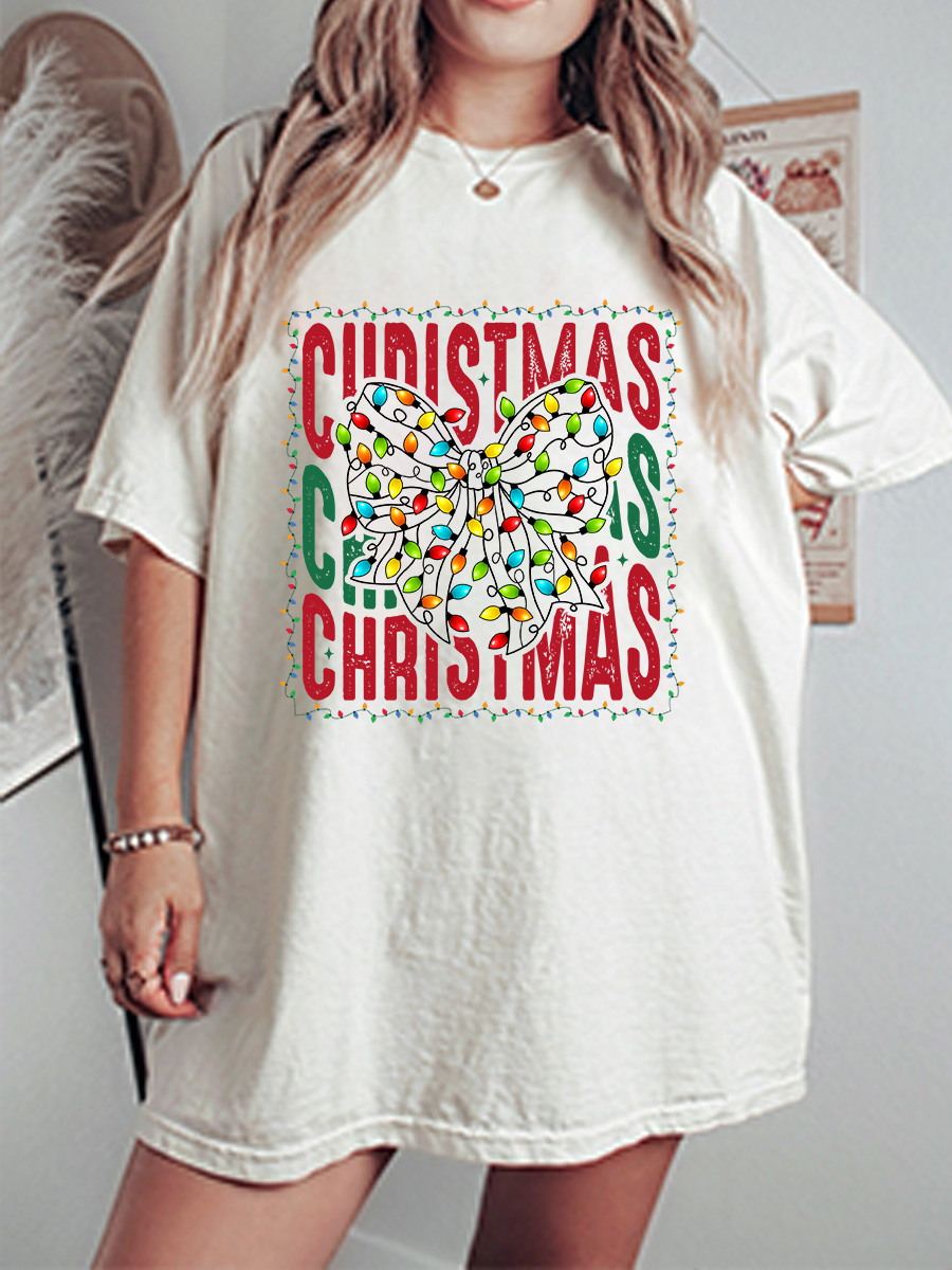 Vintage Christmas Coquette Bow Oversize Graphic Tee