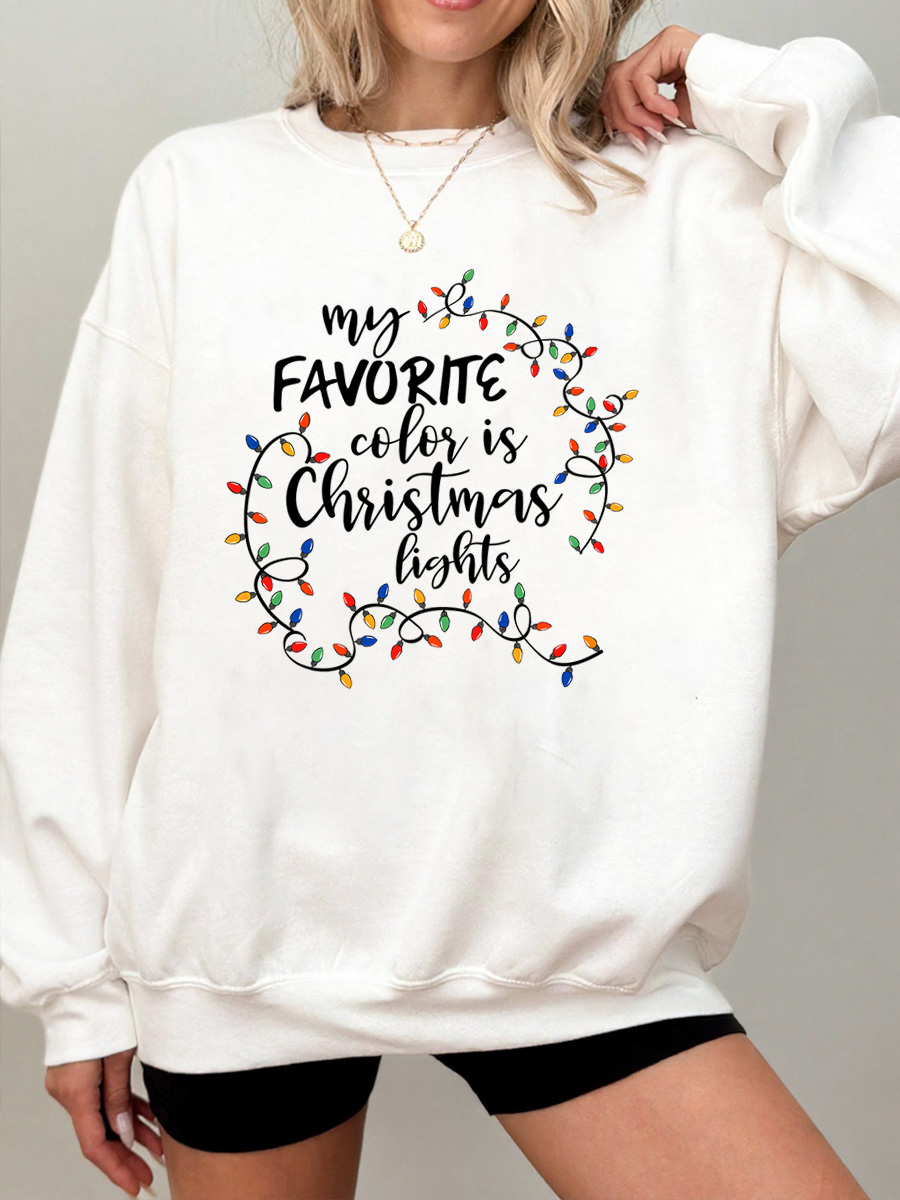 Vintage My Favorite Color Is Christmas Lights Oversize Graphic Sweatshirt