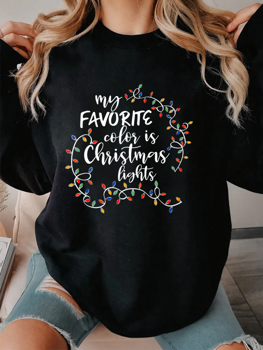Vintage My Favorite Color Is Christmas Lights Oversize Graphic Sweatshirt