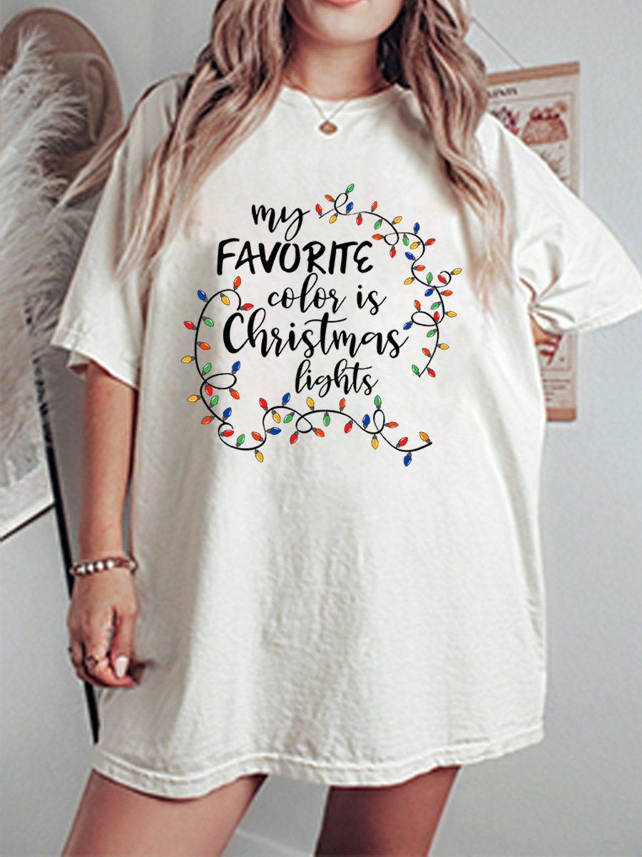 Vintage My Favorite Color Is Christmas Lights Oversize Graphic Tee