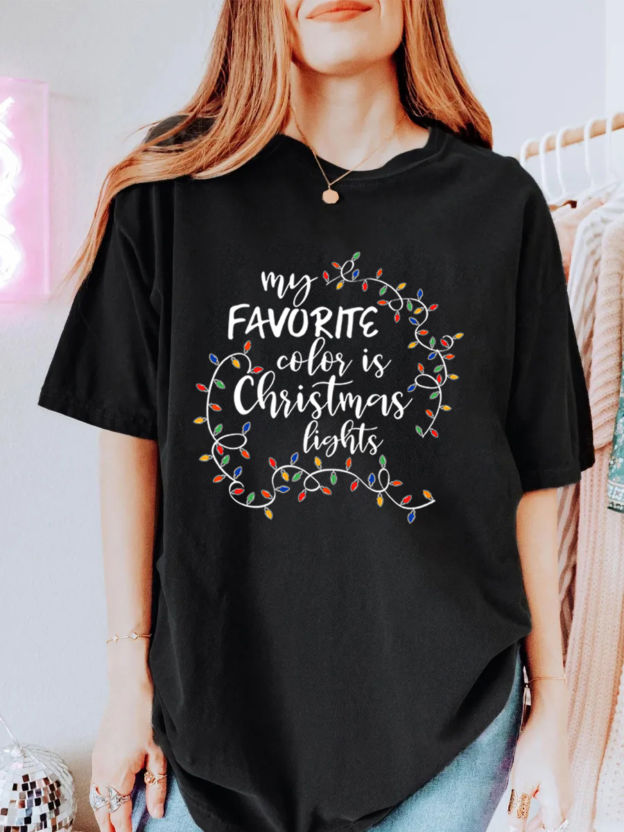 Vintage My Favorite Color Is Christmas Lights Oversize Graphic Tee