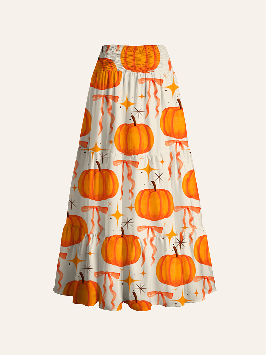Watercolor Pumpkin Pink Bow Retro Star Cabinet Convertible Maxi Skirts