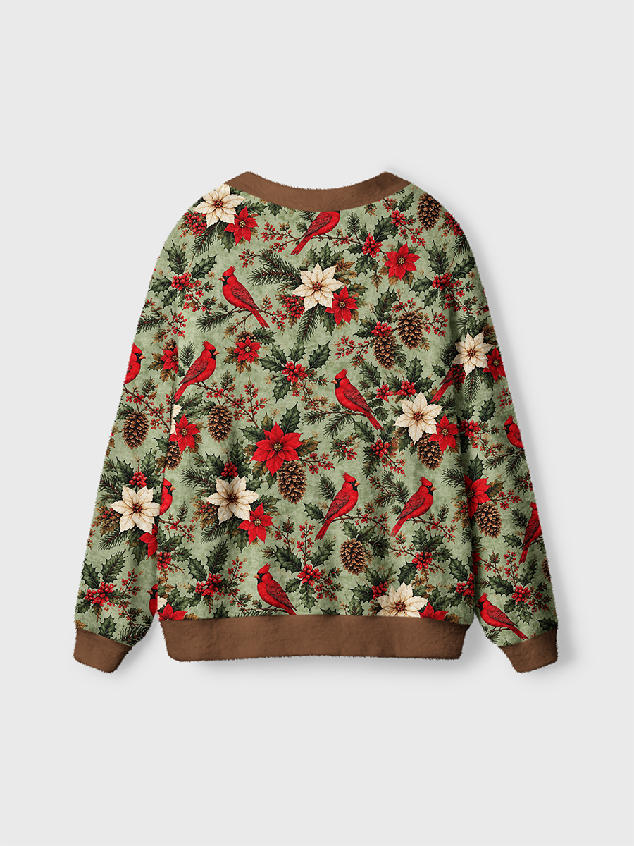 Vintage Cardinal Pinecone Holly Cardigan Sweaters