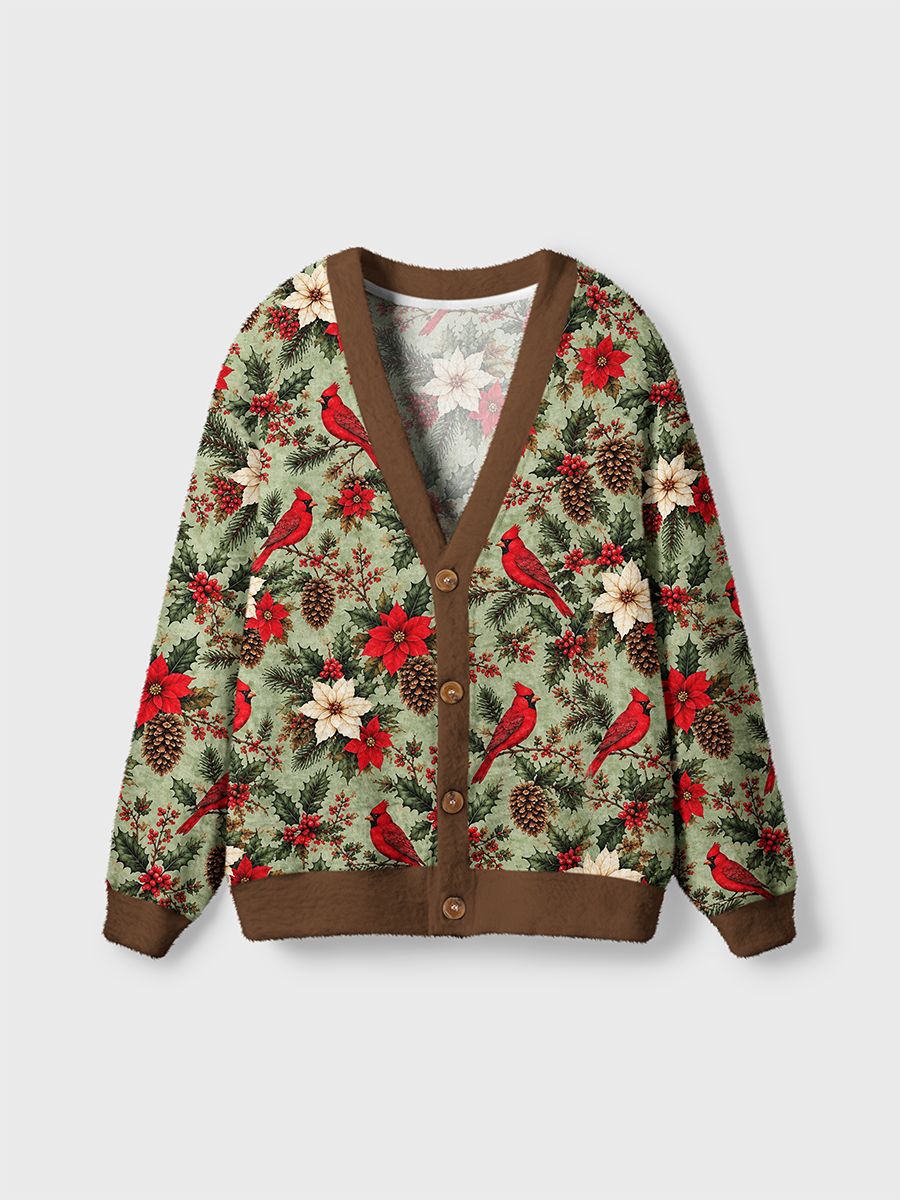 Vintage Cardinal Pinecone Holly Cardigan Sweaters