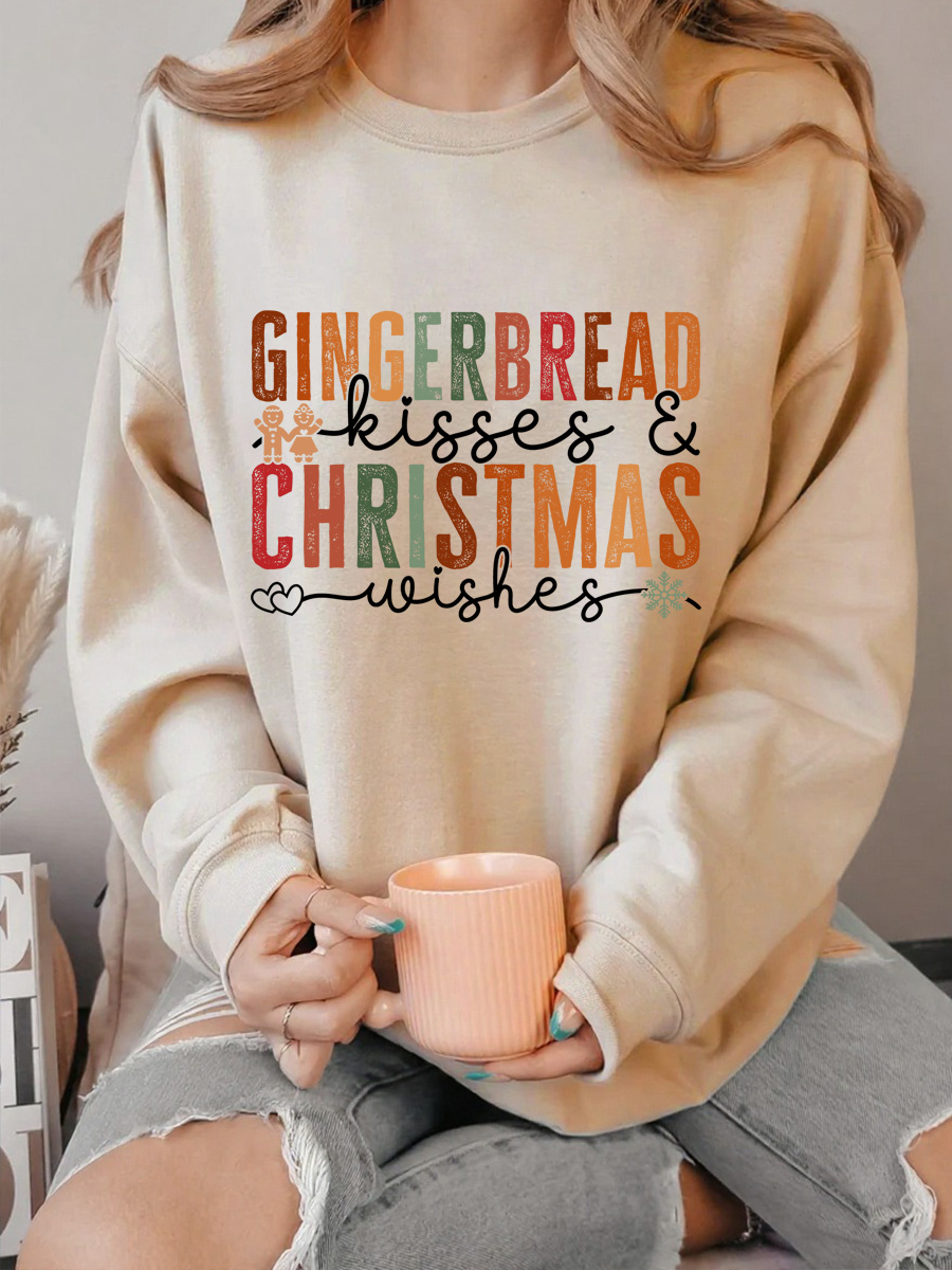 Vintage Gingerbread Kisses & Christmas Wishes Oversize Graphic Sweatshirt