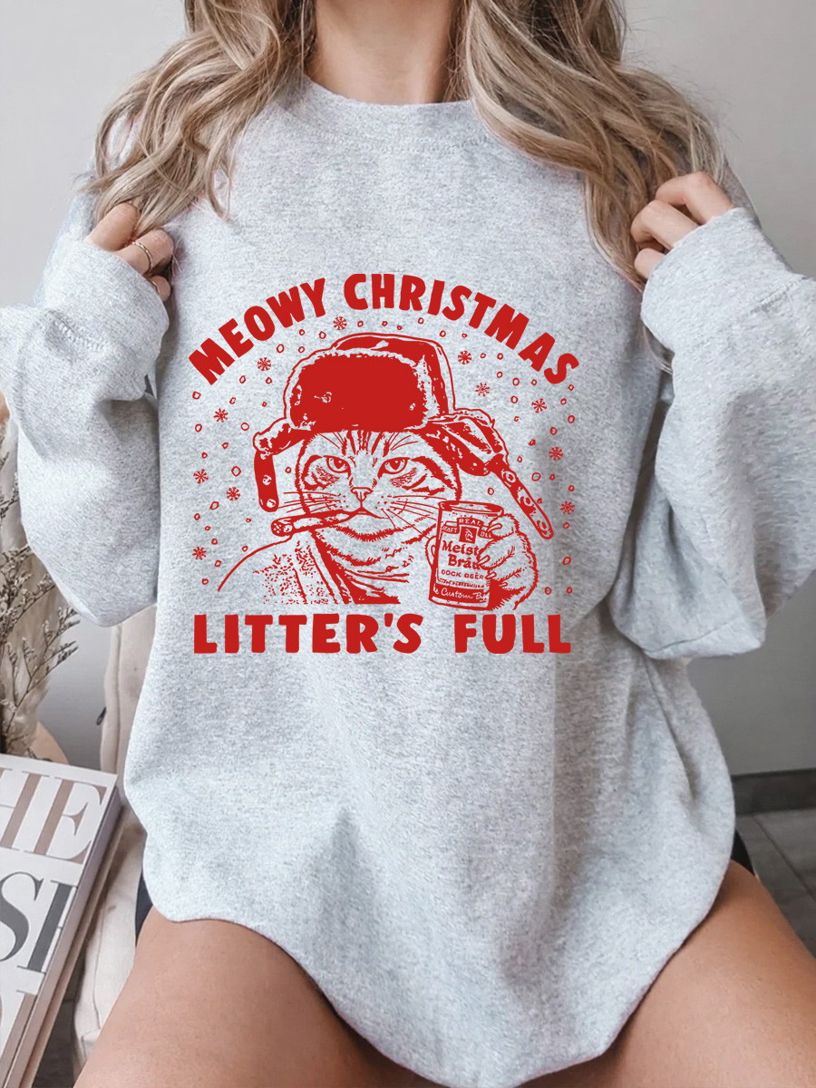 Vintage Litters Full Meowy Christmas Oversize Graphic Sweatshirt