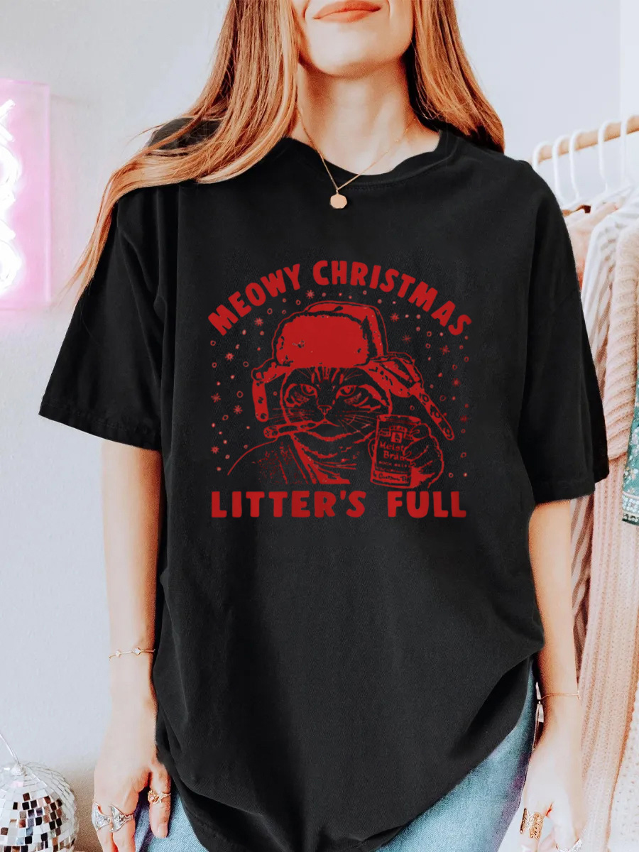 Vintage Litters Full Meowy Christmas Oversize Graphic Tee
