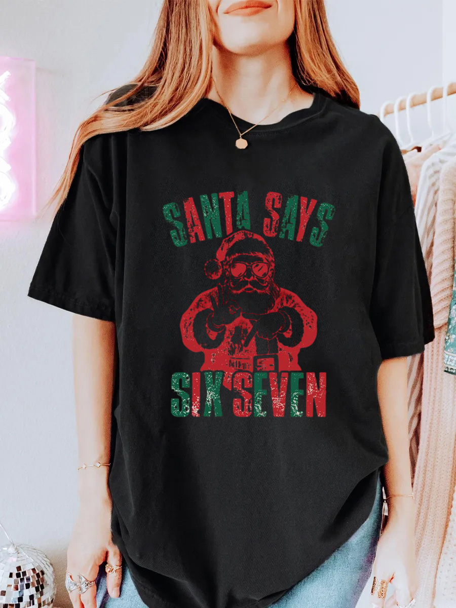 Vintage Santa Says Six Seven Oversize Graphic Tee