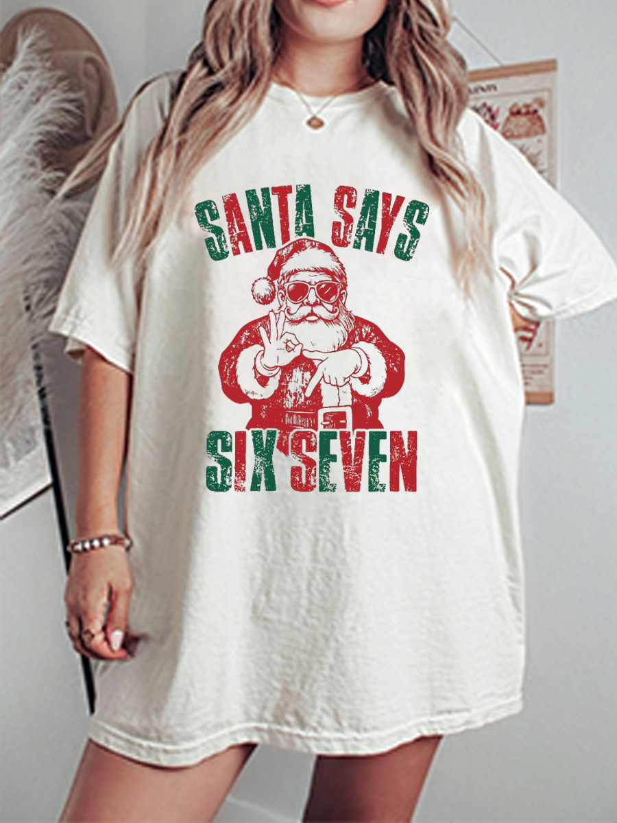 Vintage Santa Says Six Seven Oversize Graphic Tee