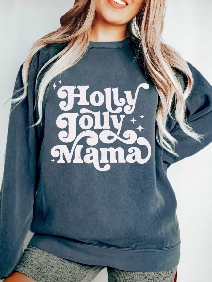 Vintage Holly Jolly Mama Oversize Graphic Sweatshirt