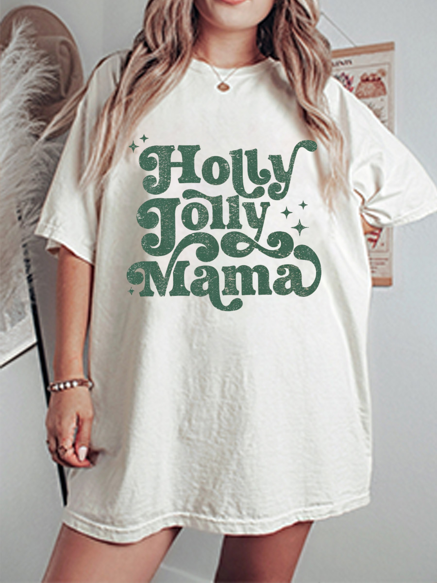 Vintage Holly Jolly Mama Oversize Graphic Tee