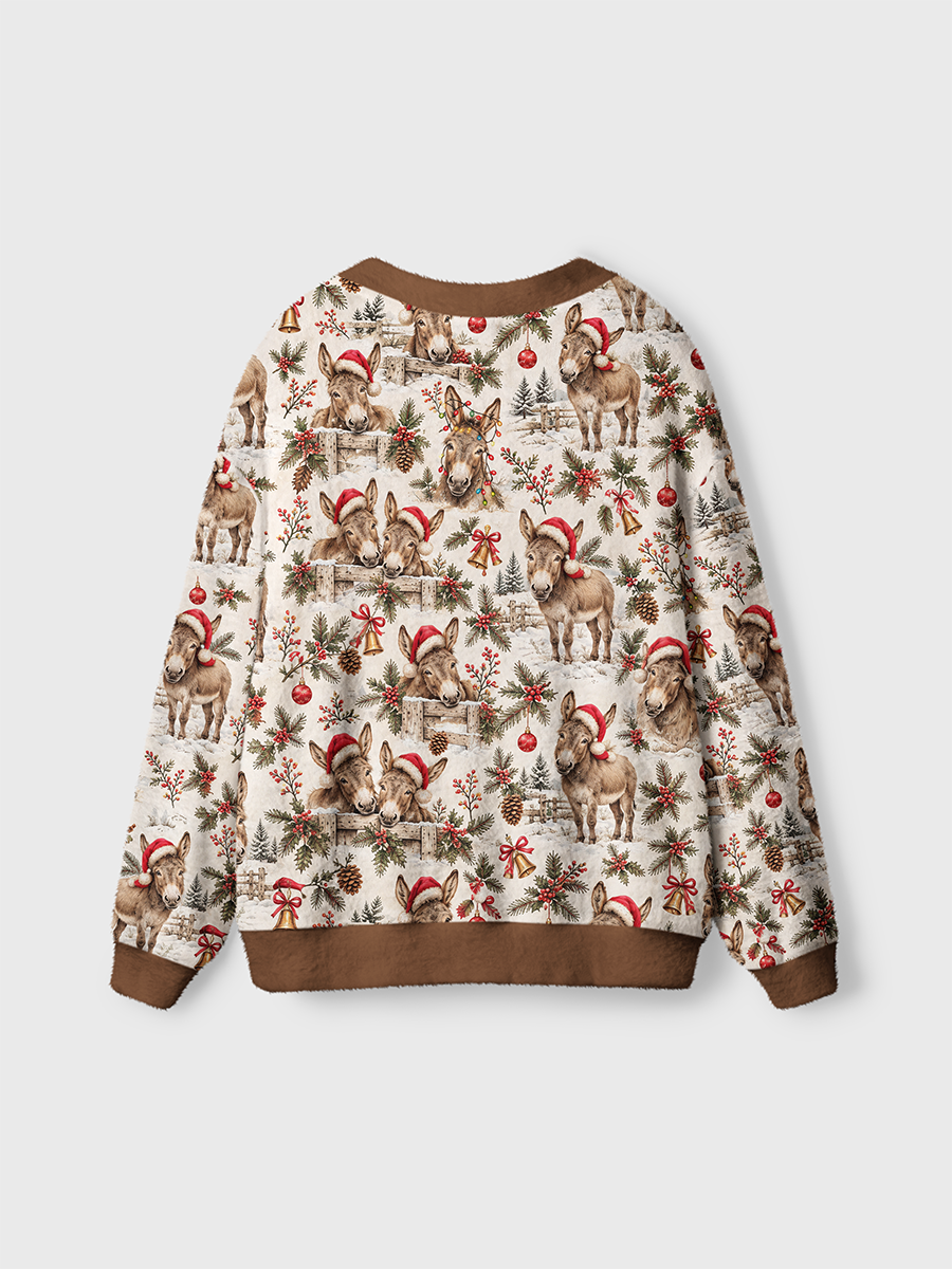 Vintage Christmas Donkey Holly Cardigan Sweaters