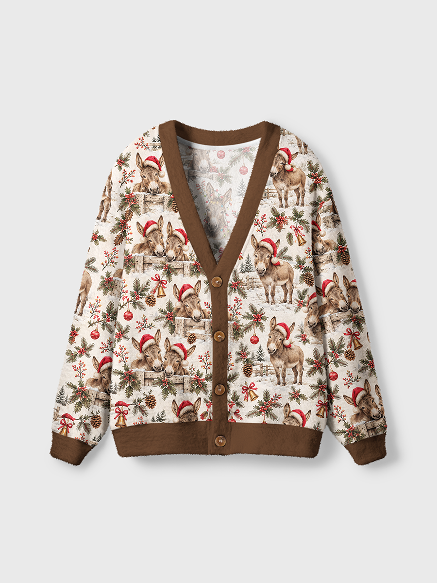 Vintage Christmas Donkey Holly Cardigan Sweaters
