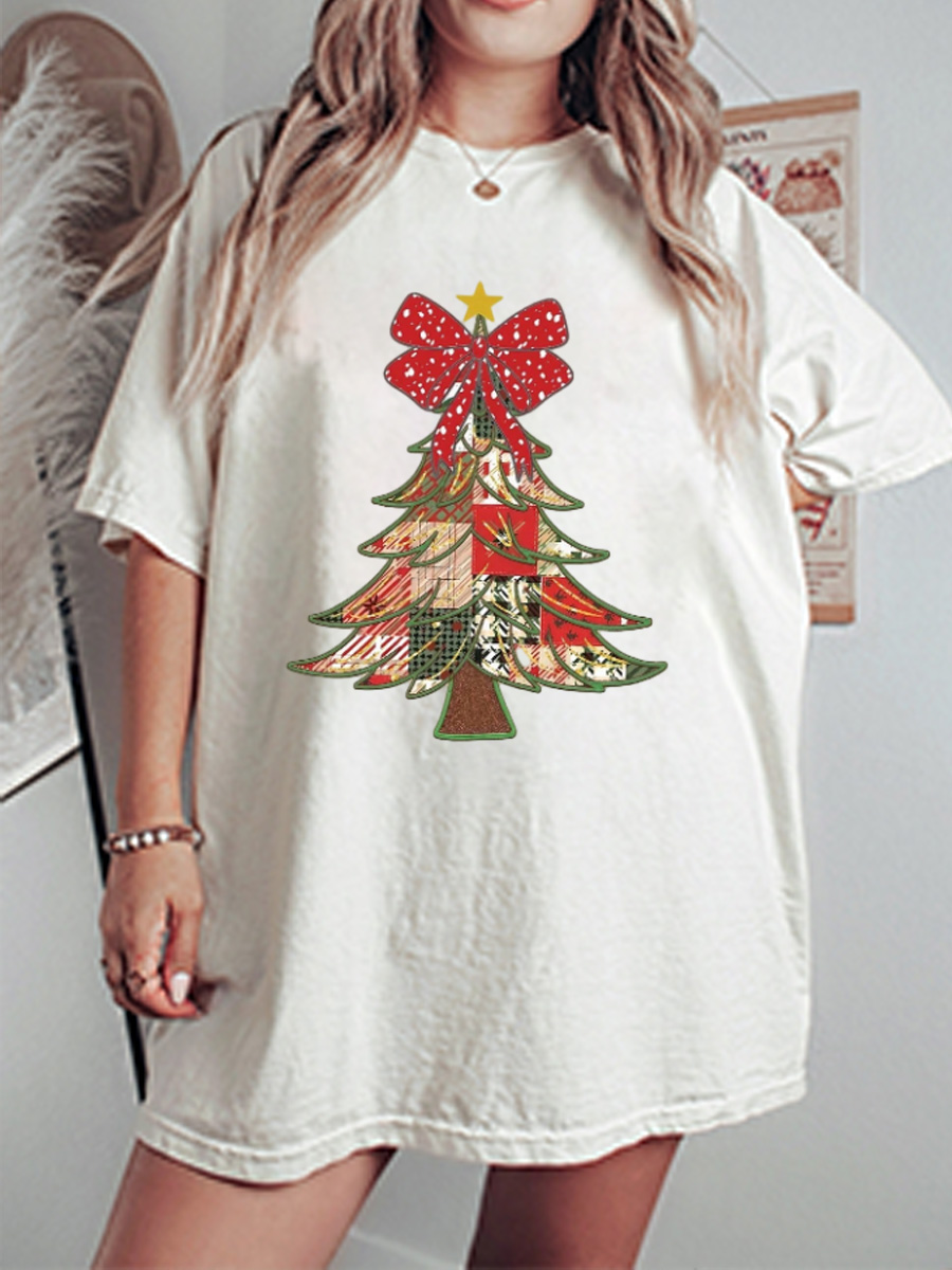 Vintage Festive Christmas Tree Oversize Graphic Tee