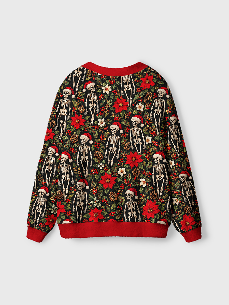 Vintage Christmas Skeleton Poinsettia Cardigan Sweaters