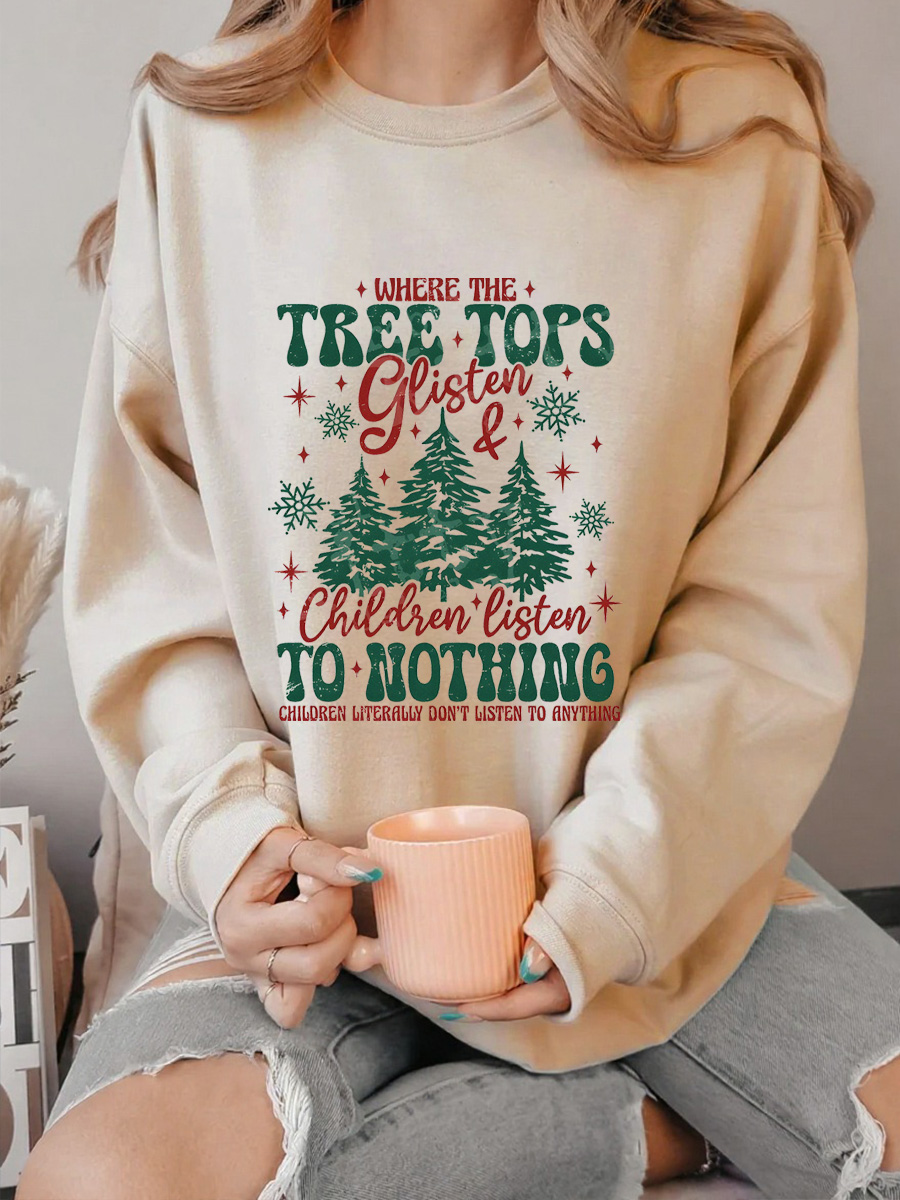 Vintage Tree Tops Glisten & Children Listen To Nothing Oversize Graphic Sweatshirt