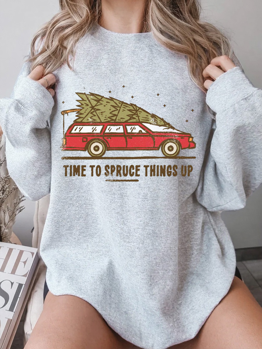 Vintage Time To Spruce Things Up Oversize Graphic Sweatshirt