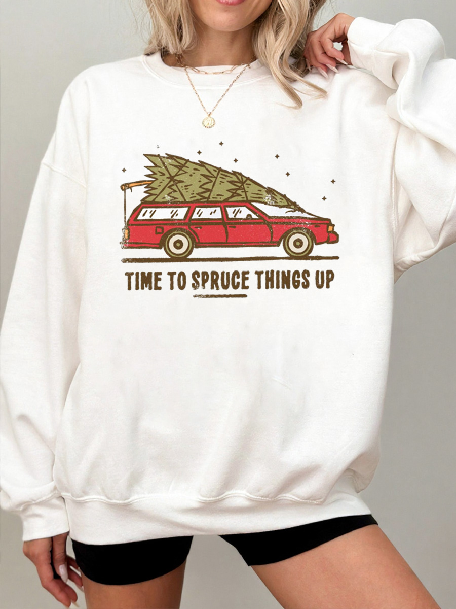 Vintage Time To Spruce Things Up Oversize Graphic Sweatshirt