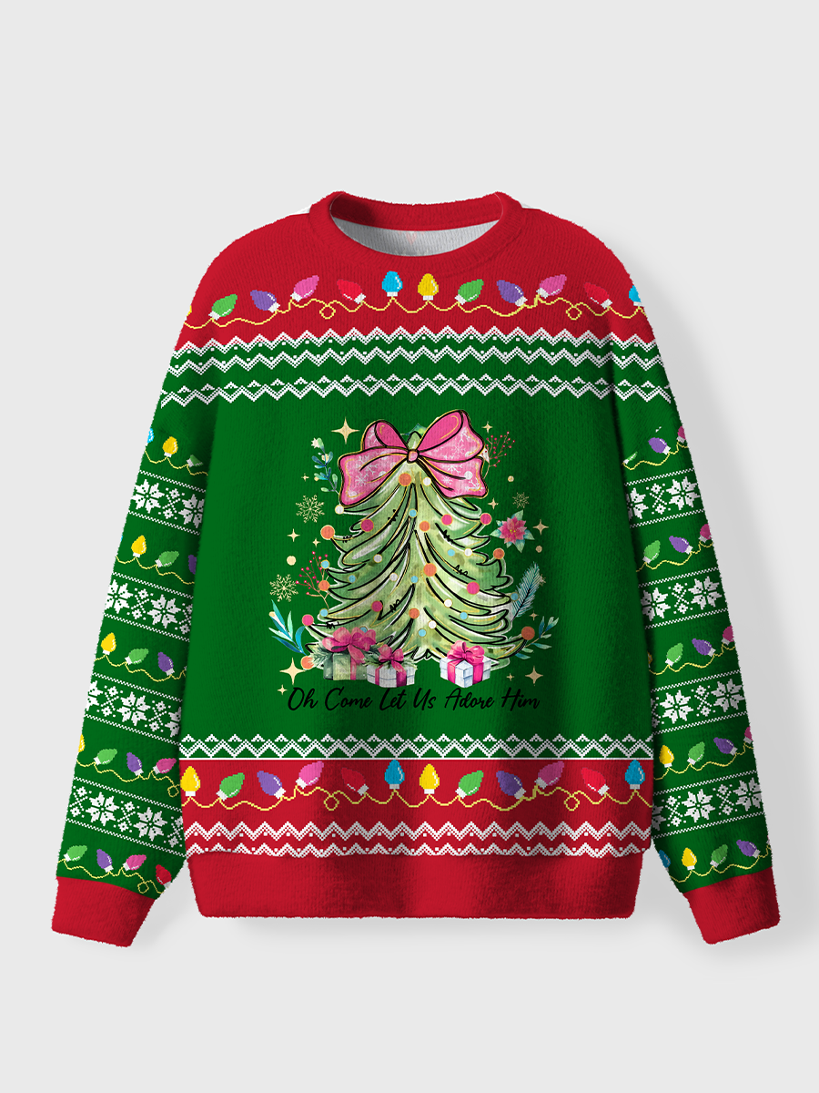 Vintage Oh Come Let Us Adore Him Christmas Tree Tree Ugly Sweater