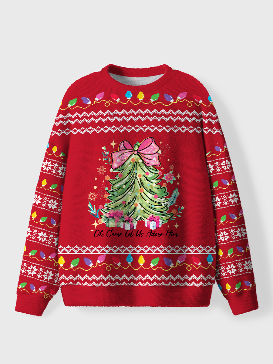 Vintage Oh Come Let Us Adore Him Christmas Tree Tree Ugly Sweater