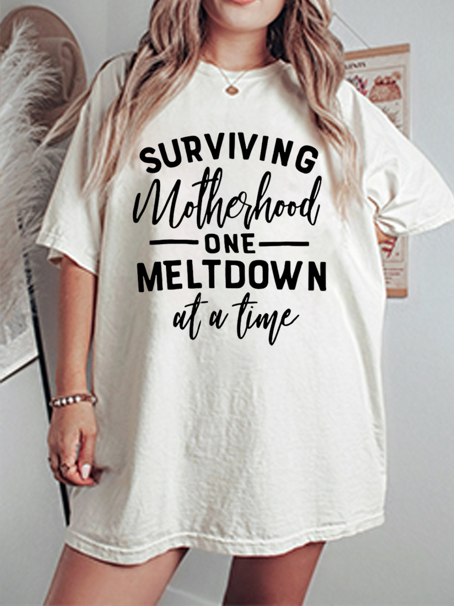 Vintage Surviving Motherhood One Meltdown At A Time Oversize Graphic Tee