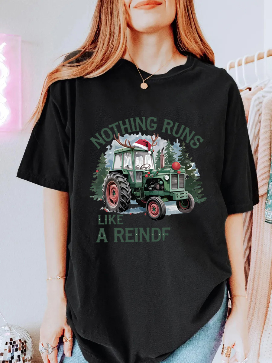 Vintage Nothing Runs Like A Reindeer Oversize Graphic Tee