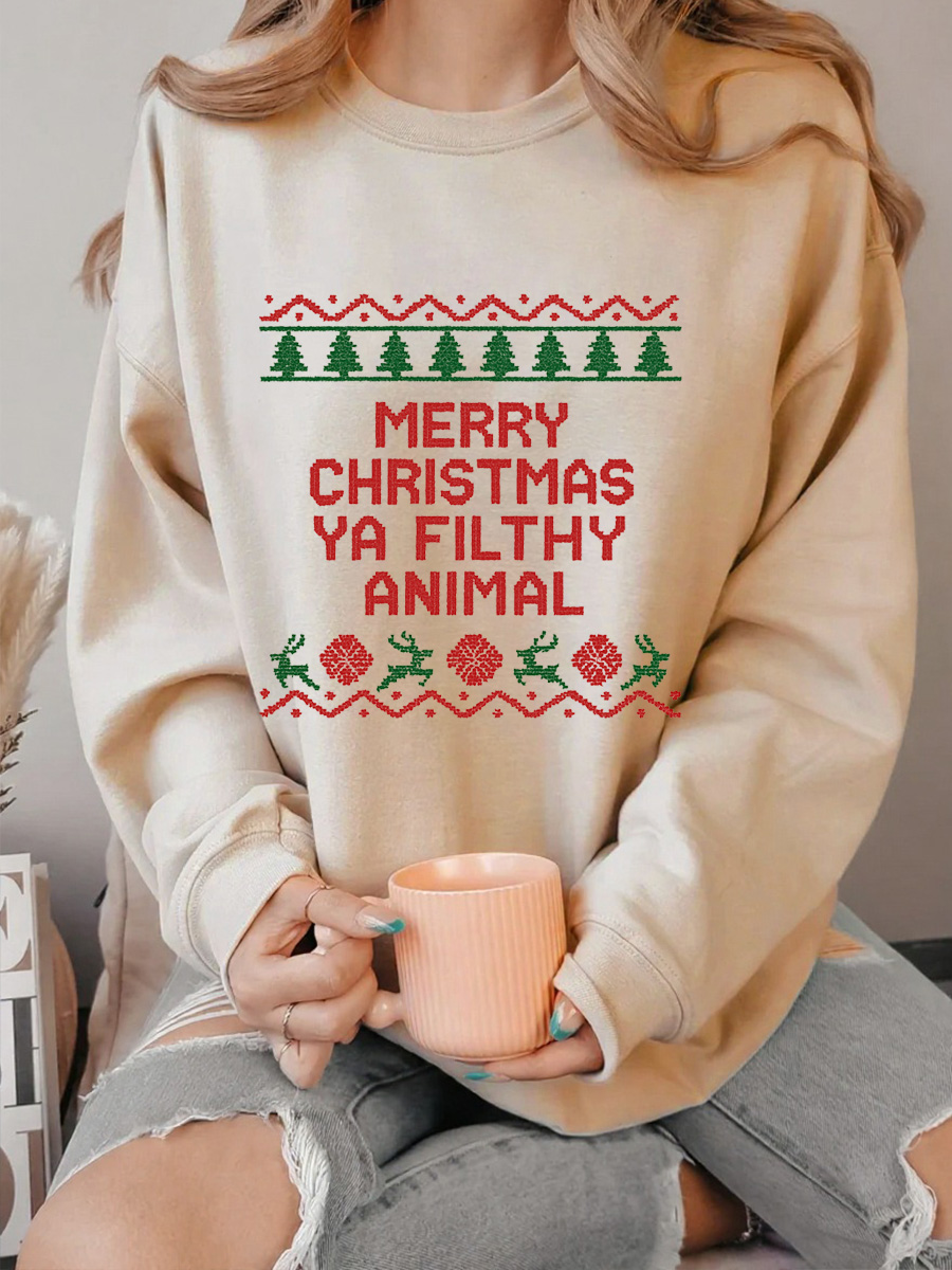 Vintage Merry Christmas Ya Filthy Animal Oversize Graphic Sweatshirt
