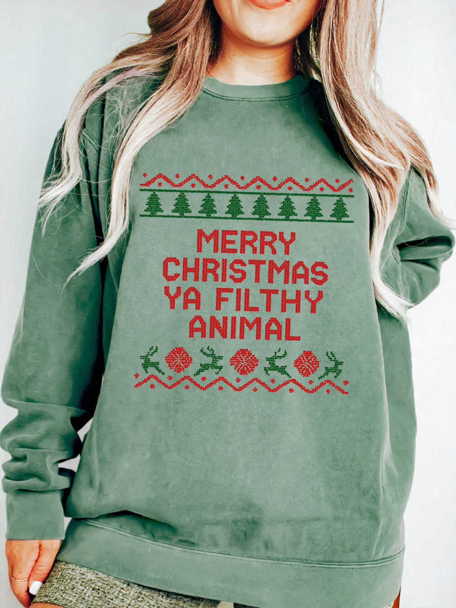 Vintage Merry Christmas Ya Filthy Animal Oversize Graphic Sweatshirt