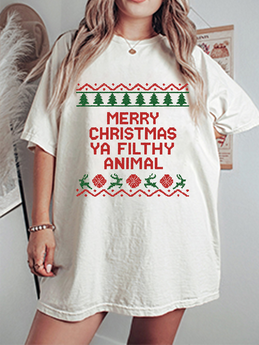 Vintage Merry Christmas Ya Filthy Animal Oversize Graphic Tee