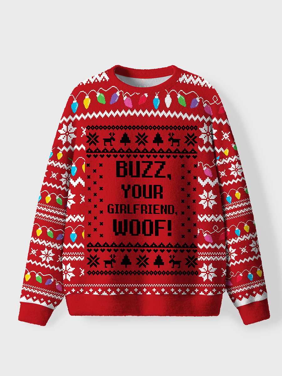 Vintage Buzz, Your Girlfriend, Woof! Oversize Graphic Tee Ugly Sweater