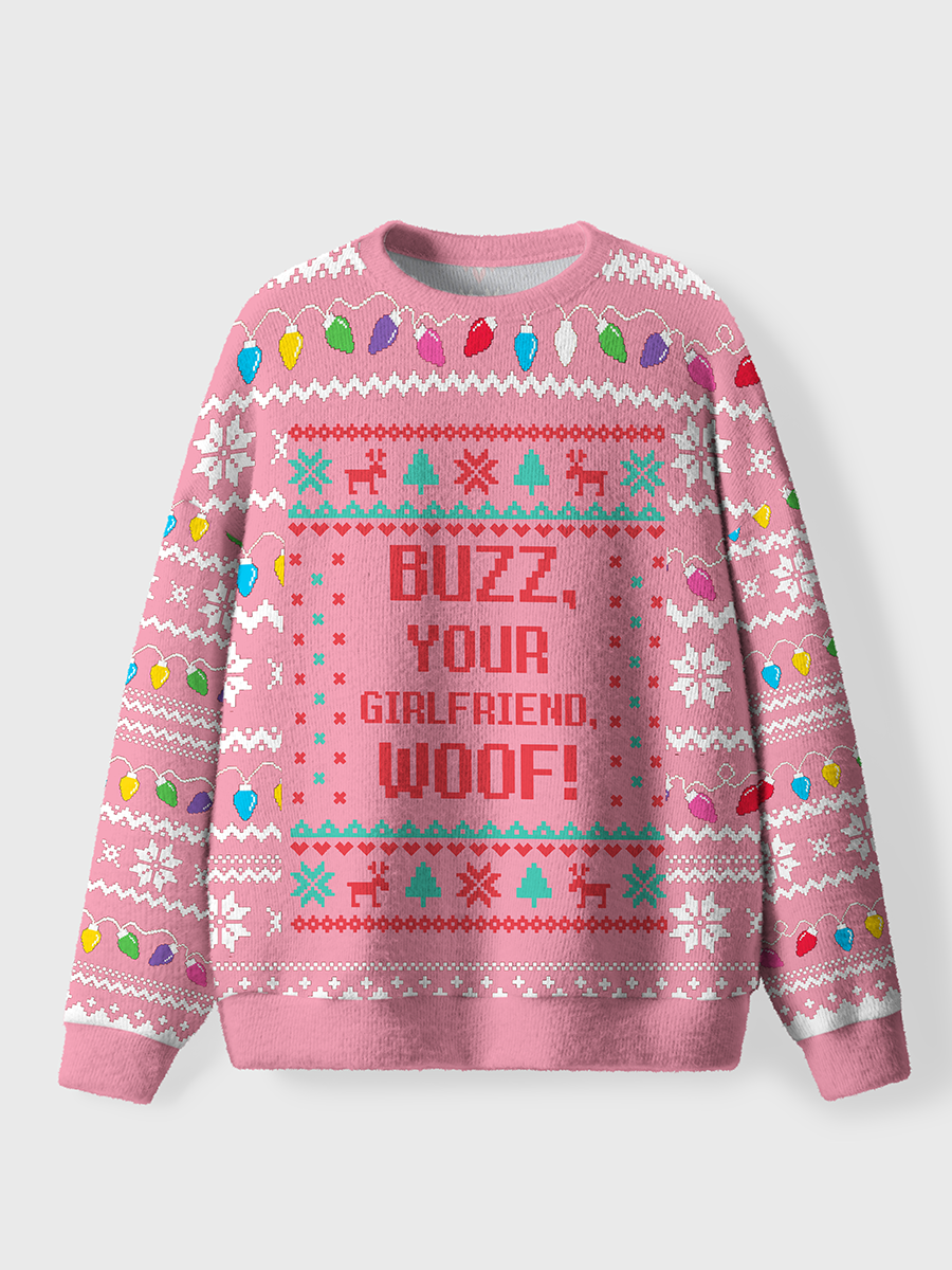 Vintage Buzz, Your Girlfriend, Woof! Oversize Graphic Tee Ugly Sweater